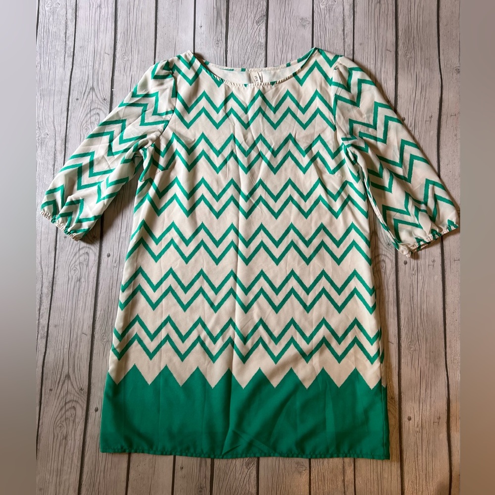 Pink Owl Green Chevron Shift Dress